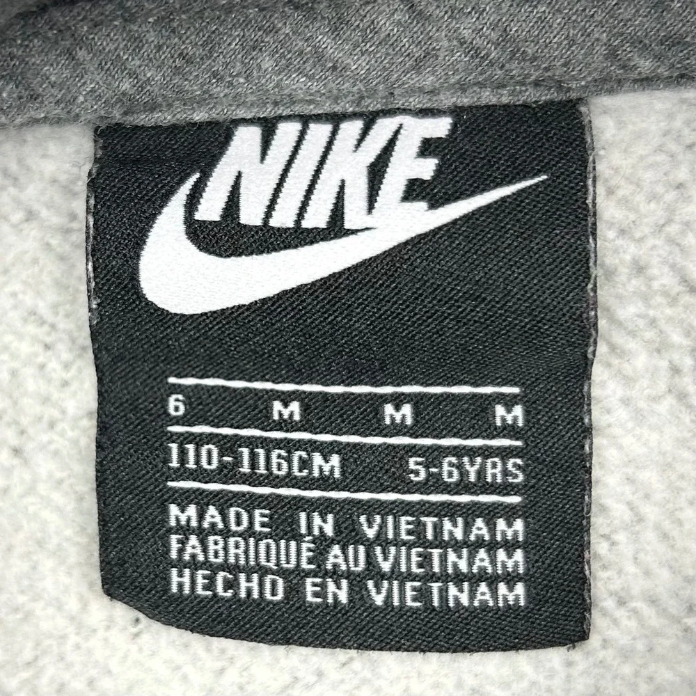 Nike Hoodie Kids‎ Size 6 Charcoal Grey Logo Pullover Fleece Sweatshirt